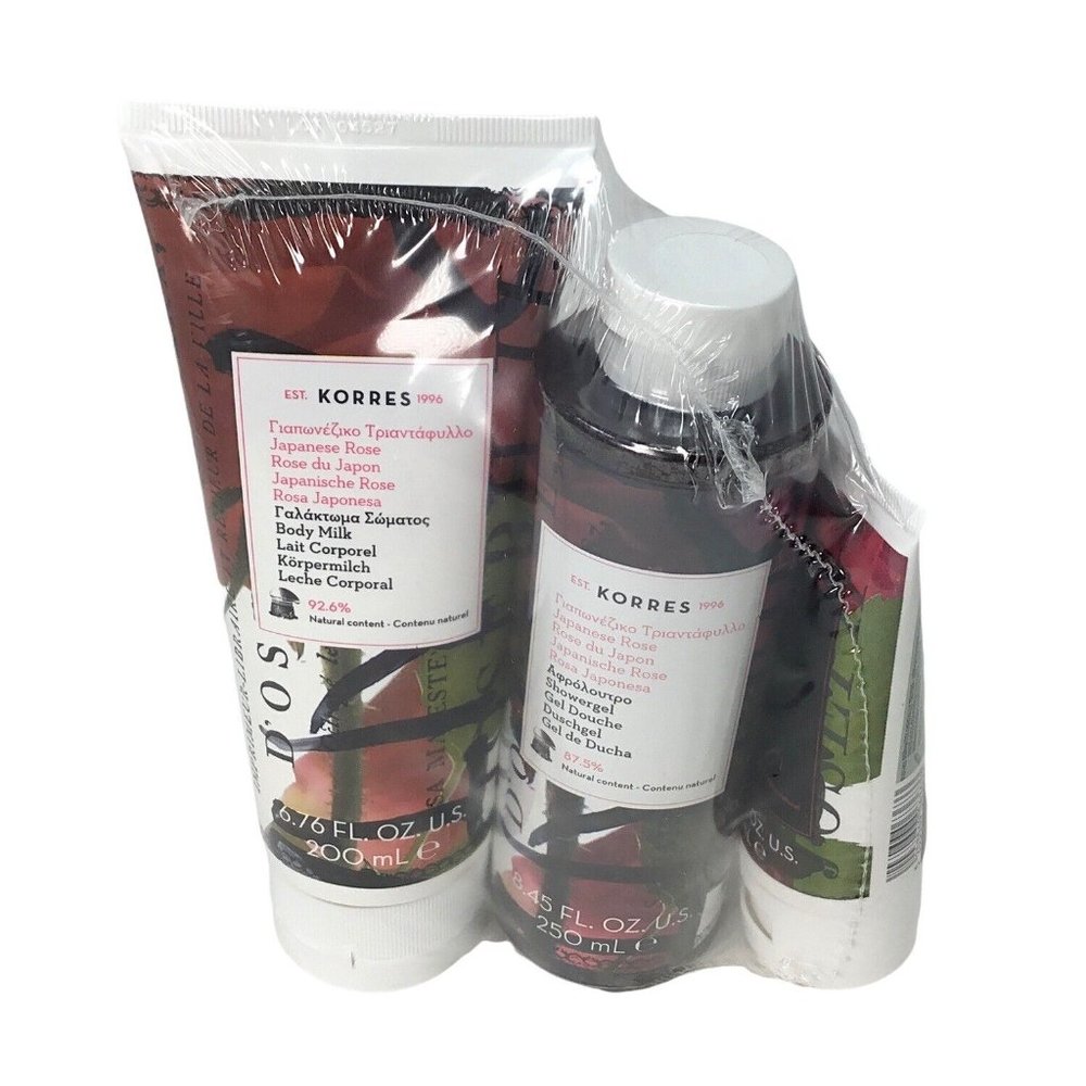 Korres Japanese Rose Set of 3 New Sealed Showergel Body Milk Hand Cream Skin - Picture 1 of 5
